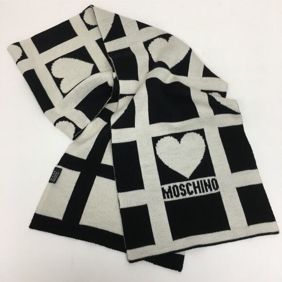 Moschino Spell Out Heart Wool Blend Scarf - Picture 1 of 6